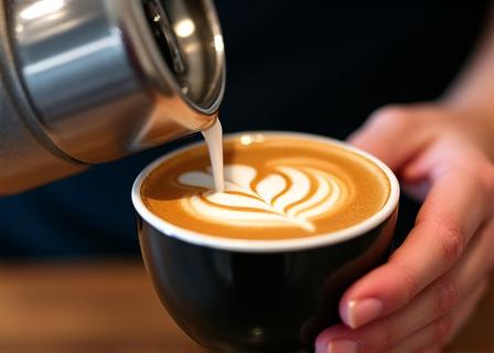 Barista ag stealladh latte art