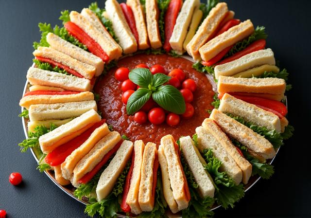 Platter lónadóireachta maisithe go hálainn le ceapairí éagsúla